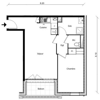 Plan pour un Appartement neuf de  47.88m² à
					Barrière de Paris