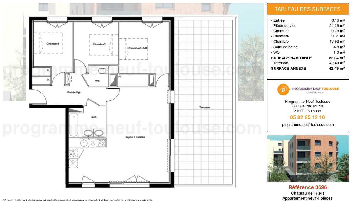 Plan pour un Appartement neuf de  82.04m² à
					Château de l'Hers