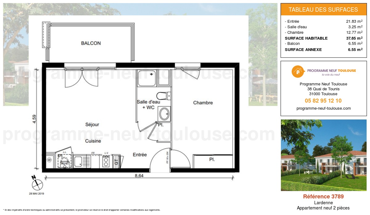 Plan pour un Appartement neuf de  37.85m² à
					Lardenne