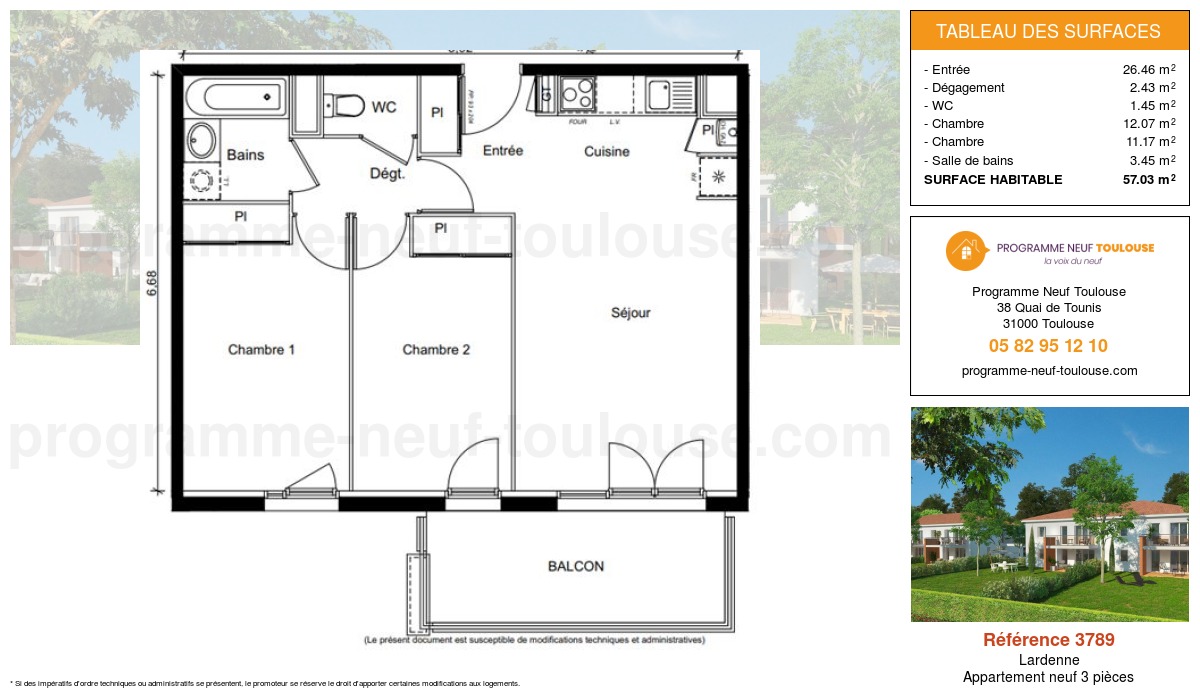 Plan pour un Appartement neuf de  57.03m² à
					Lardenne
