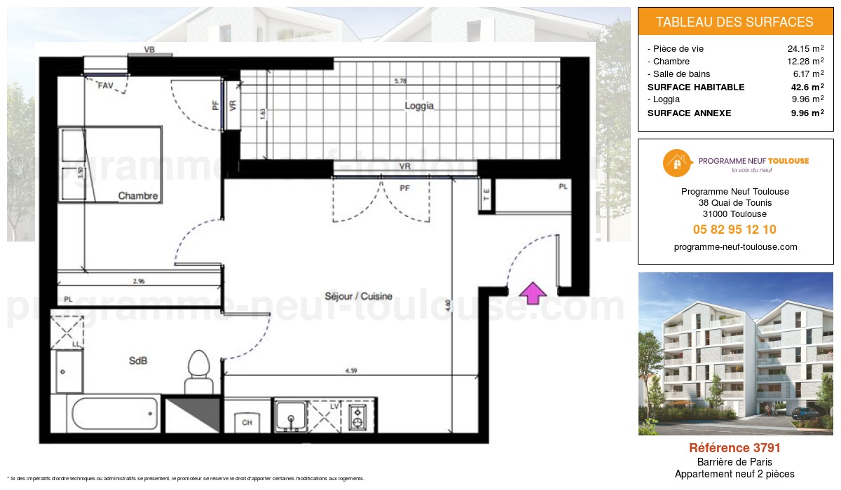 Plan pour un Appartement neuf de  42.6m² à
					Barrière de Paris
