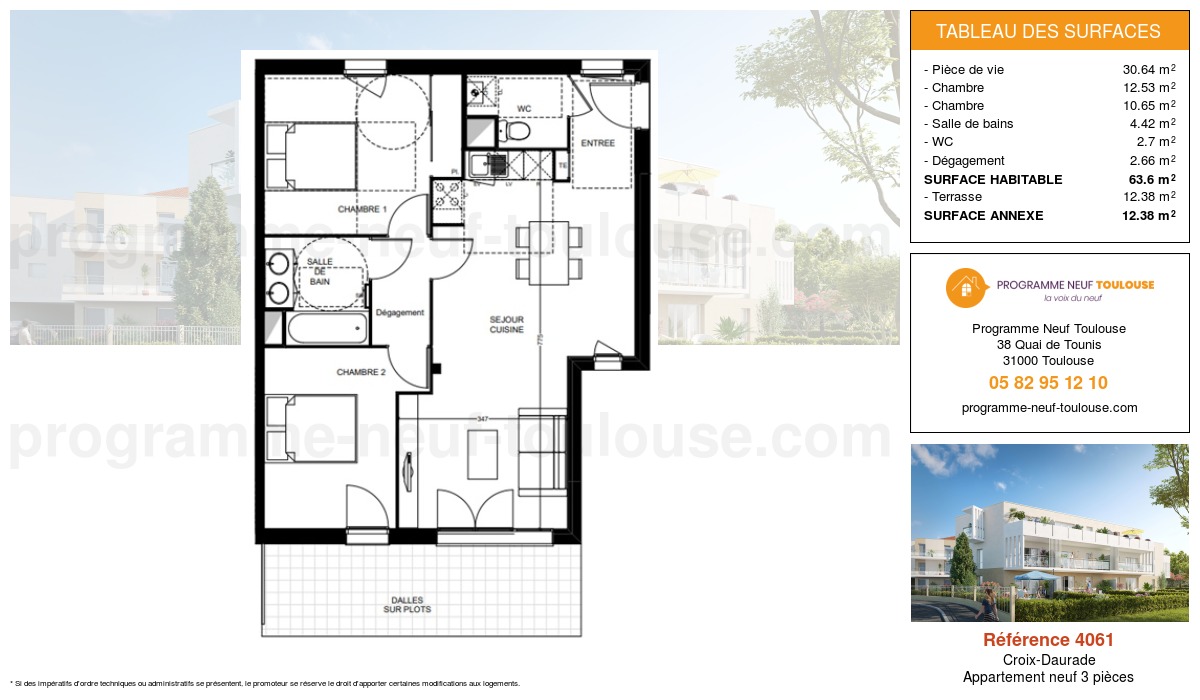 Plan pour un Appartement neuf de  63.6m² à
					Croix-Daurade