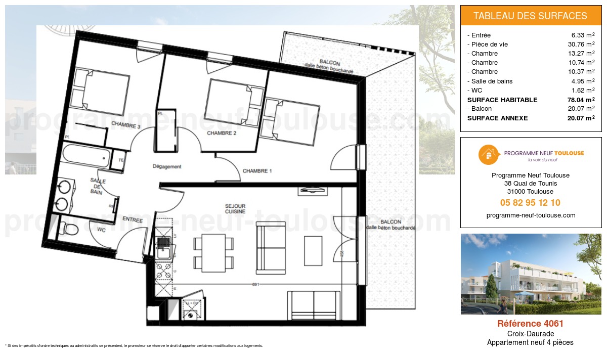 Plan pour un Appartement neuf de  78.04m² à
					Croix-Daurade