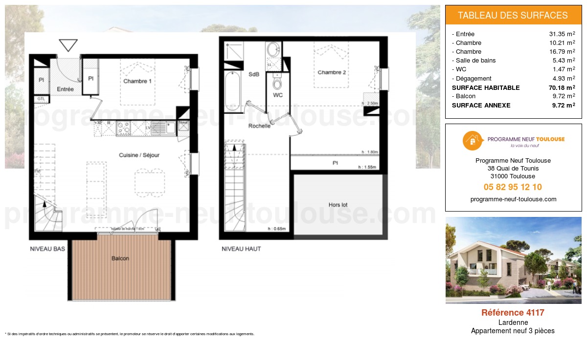 Plan pour un Appartement neuf de  70.18m² à
					Lardenne