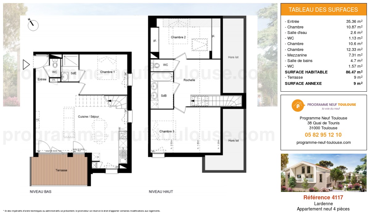 Plan pour un Appartement neuf de  86.47m² à
					Lardenne