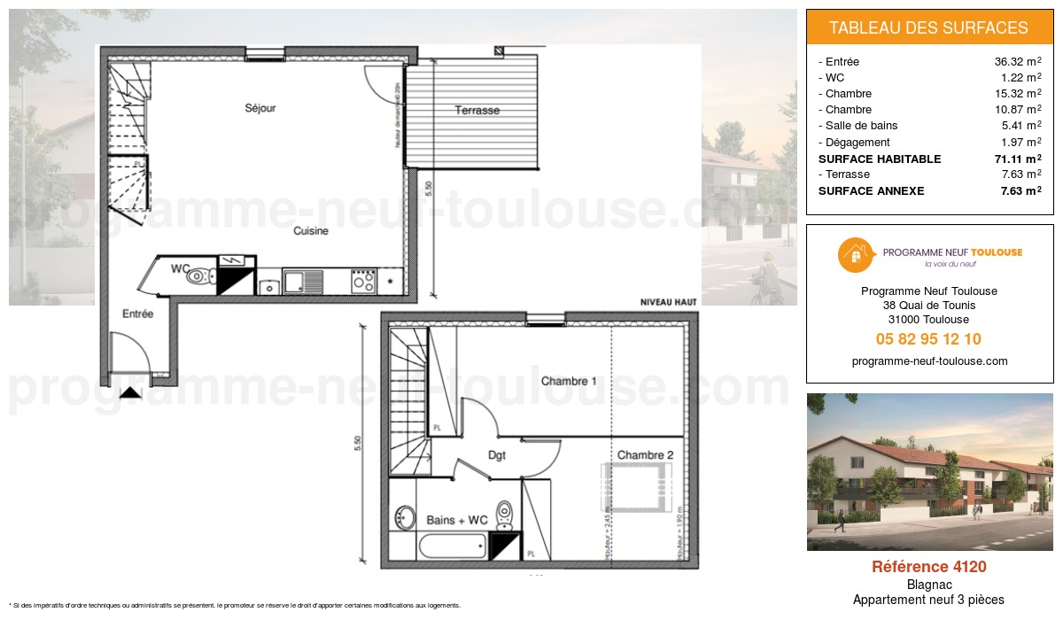 Plan pour un Appartement neuf de  71.11m² à
					Blagnac