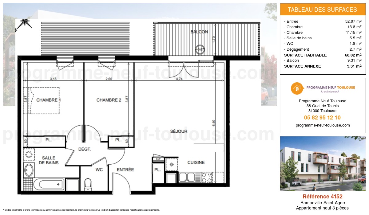 Plan pour un Appartement neuf de  68.02m² à
					Ramonville-Saint-Agne