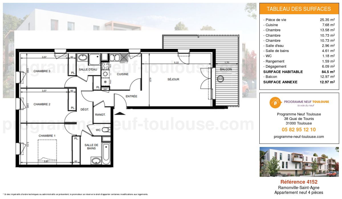 Plan pour un Appartement neuf de  84.5m² à
					Ramonville-Saint-Agne