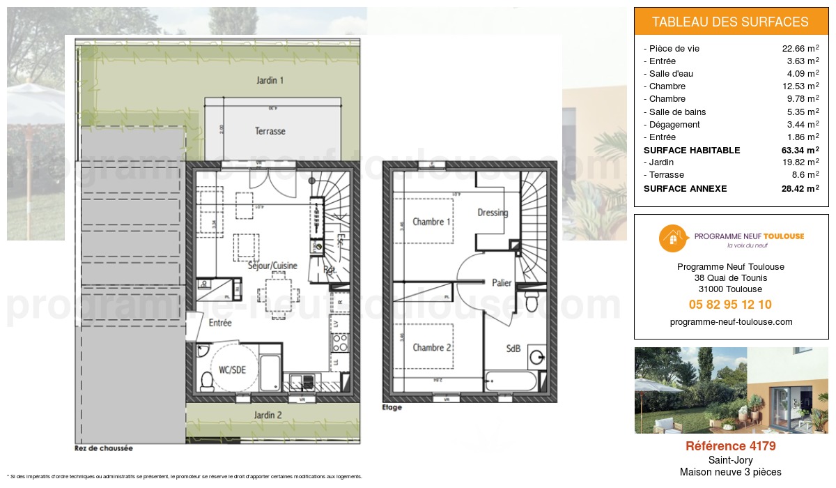 Plan pour un Maison neuve de  63.64m² à
					Saint-Jory
