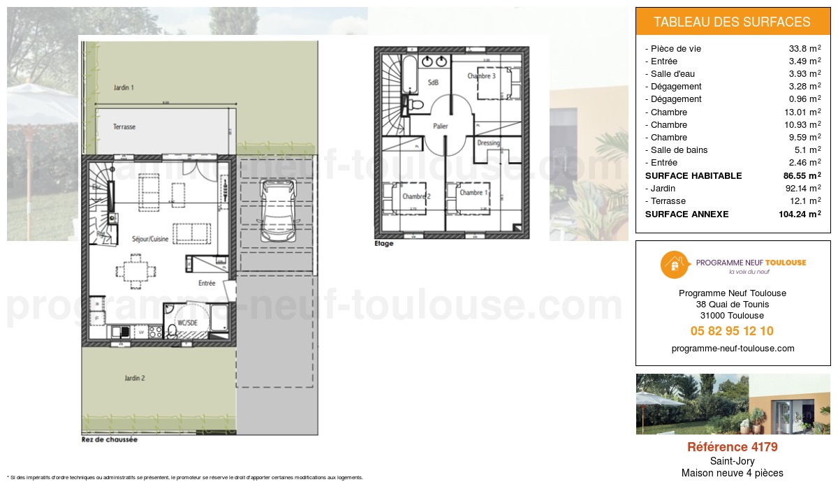Plan pour un Maison neuve de  86.55m² à
					Saint-Jory
