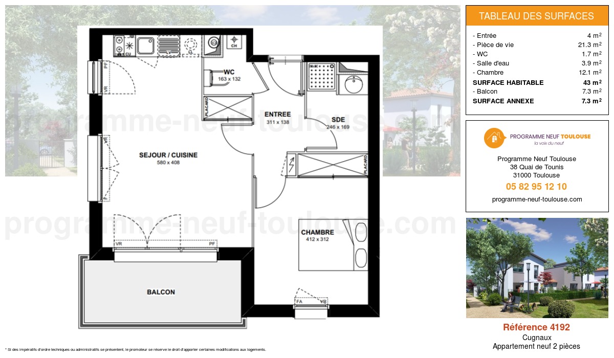 Plan pour un Appartement neuf de  43m² à
					Cugnaux