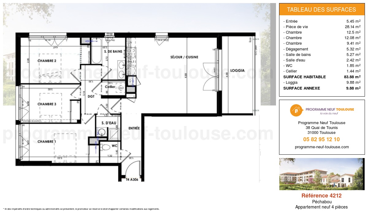 Plan pour un Appartement neuf de  83.88m² à
					Péchabou