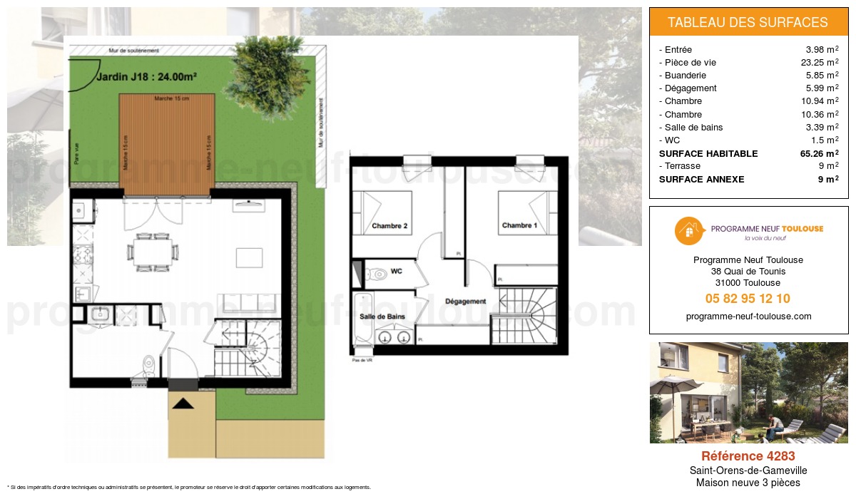Plan pour un Maison neuve de  65.26m² à
					Saint-Orens-de-Gameville