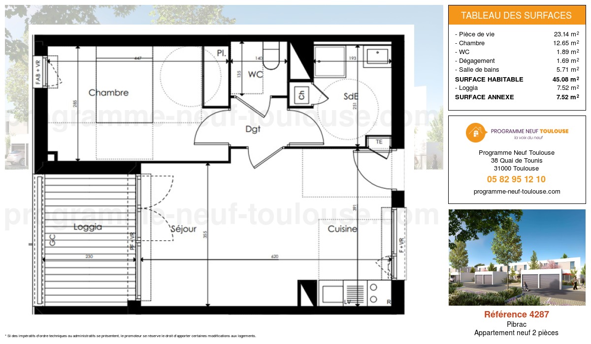 Plan pour un Appartement neuf de  45.08m² à
					Pibrac