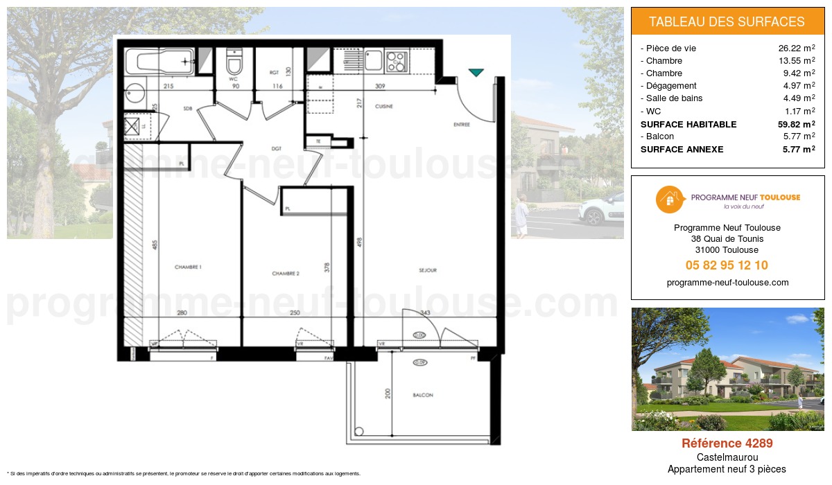Plan pour un Appartement neuf de  59.82m² à
					Castelmaurou