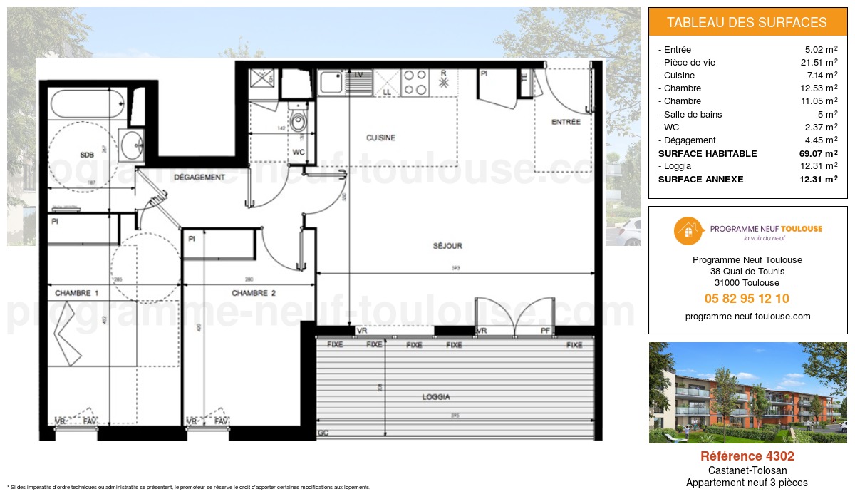 Plan pour un Appartement neuf de  69.07m² à
					Castanet-Tolosan