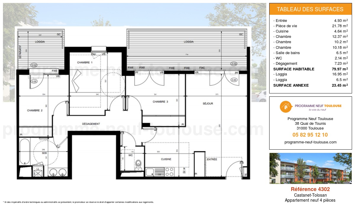 Plan pour un Appartement neuf de  79.97m² à
					Castanet-Tolosan