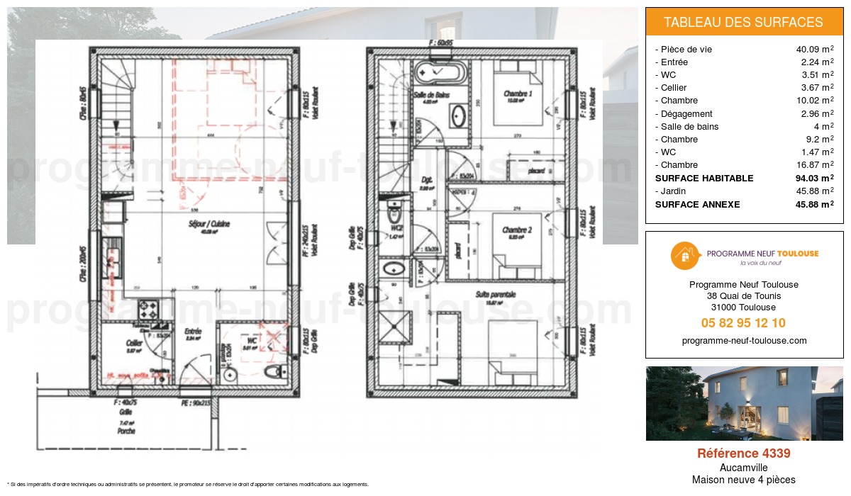 Plan pour un Maison neuve de  94.03m² à
					Aucamville