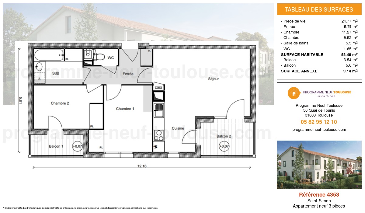 Plan pour un Appartement neuf de  58.46m² à
					Saint-Simon