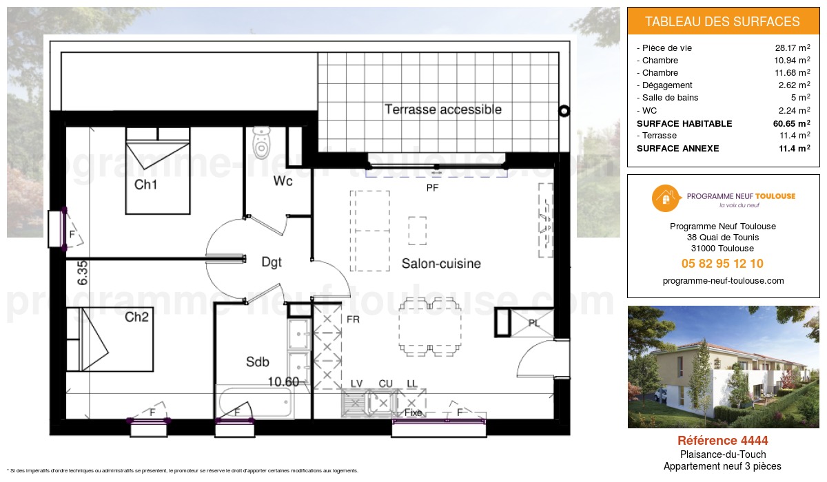 Plan pour un Appartement neuf de  60.65m² à
					Plaisance-du-Touch
