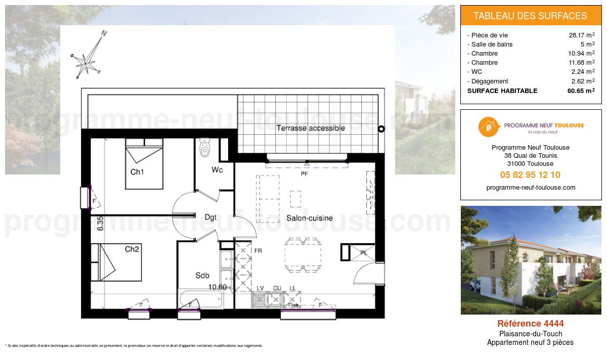 Plan pour un Appartement neuf de  60.65m² à
					Plaisance-du-Touch