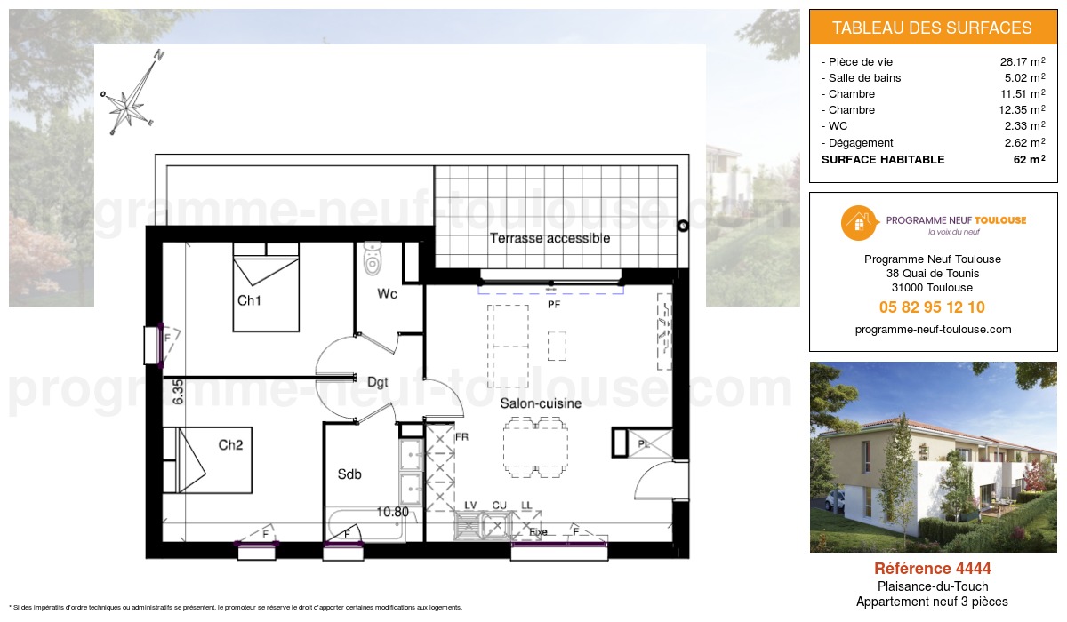 Plan pour un Appartement neuf de  62m² à
					Plaisance-du-Touch