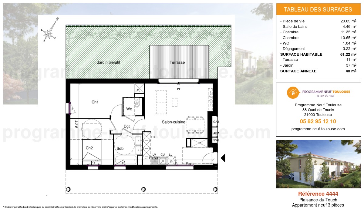 Plan pour un Appartement neuf de  61.22m² à
					Plaisance-du-Touch