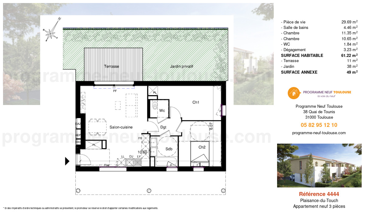 Plan pour un Appartement neuf de  61.22m² à
					Plaisance-du-Touch