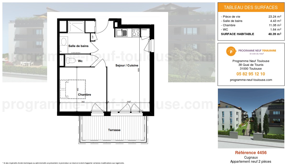 Plan pour un Appartement neuf de  40.39m² à
					Cugnaux