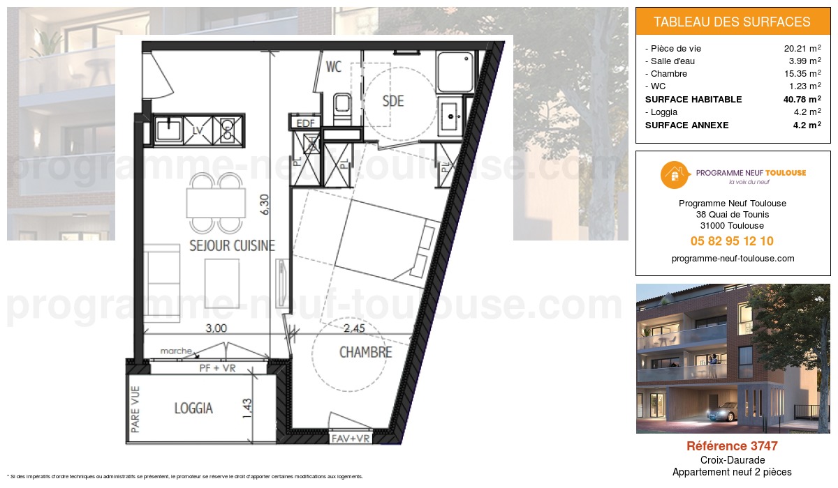 Plan pour un Appartement neuf de  40.78m² à
					Croix-Daurade