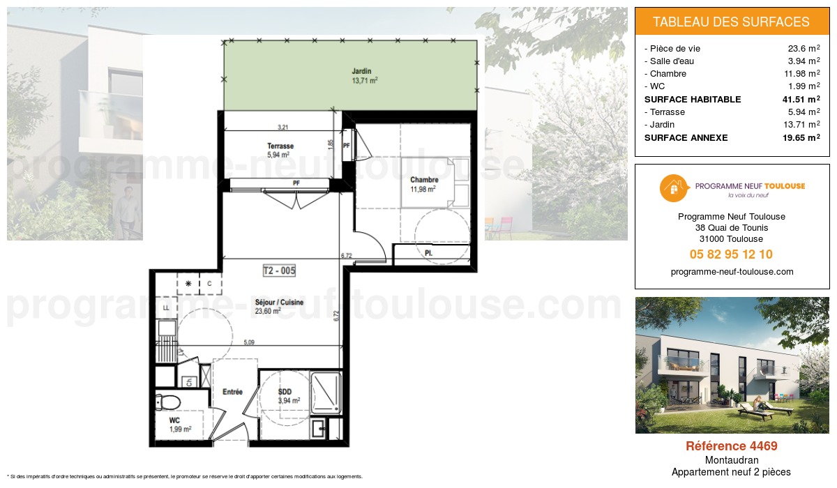 Plan pour un Appartement neuf de  41.51m² à
					Montaudran