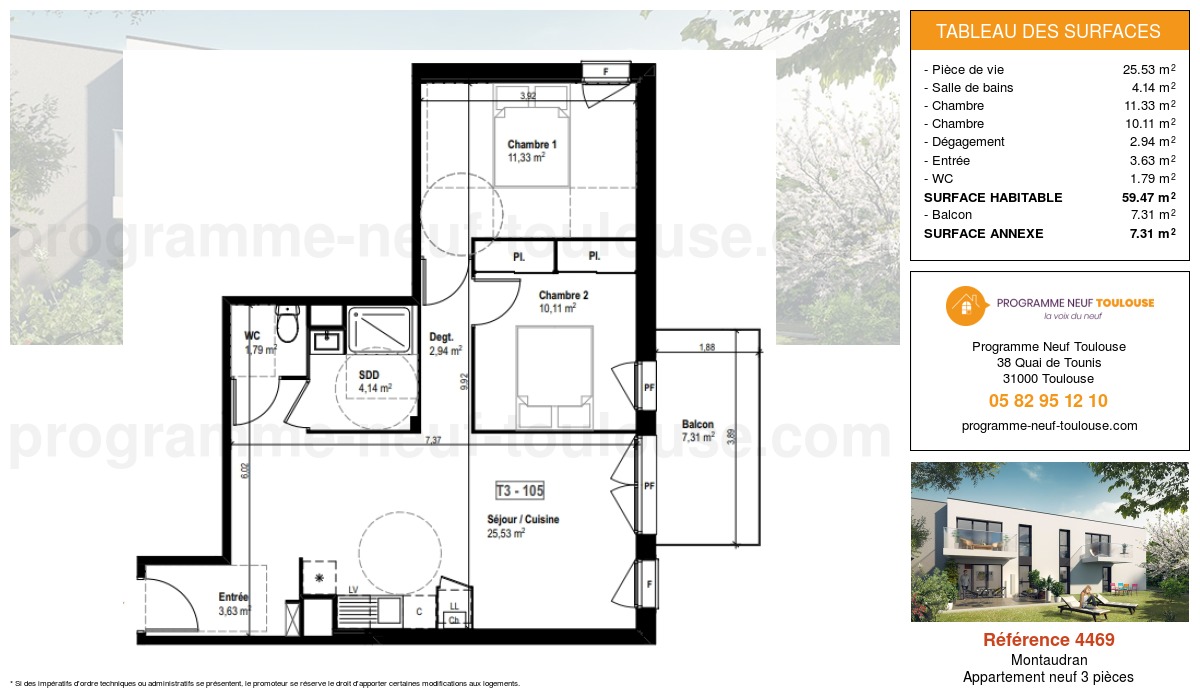 Plan pour un Appartement neuf de  59.47m² à
					Montaudran
