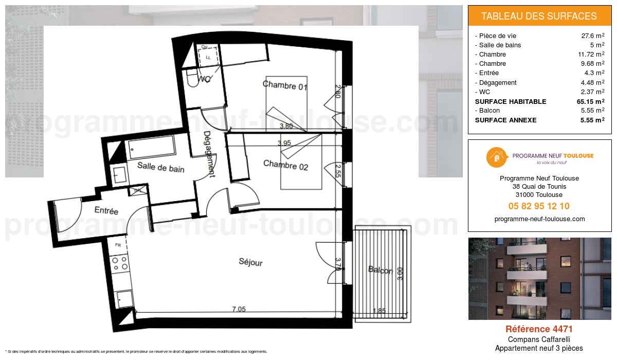 Plan pour un Appartement neuf de  65.15m² à
					Compans Caffarelli