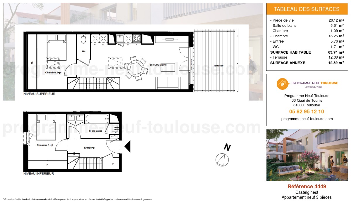 Plan pour un Appartement neuf de  63.74m² à
					Castelginest