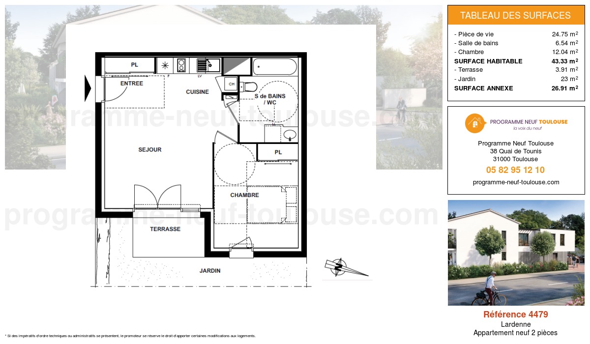 Plan pour un Appartement neuf de  43.33m² à
					Lardenne