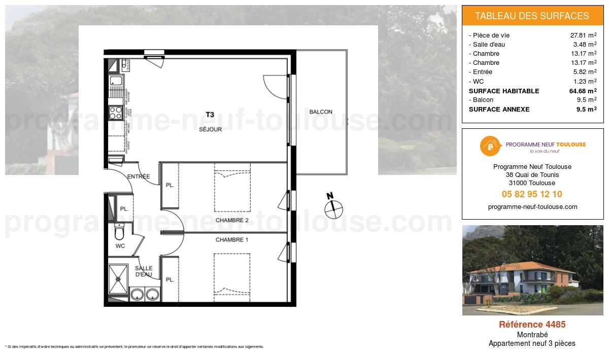 Plan pour un Appartement neuf de  64.5m² à
					Montrabé