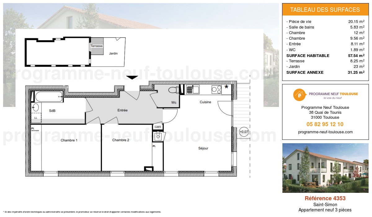 Plan pour un Appartement neuf de  57.54m² à
					Saint-Simon