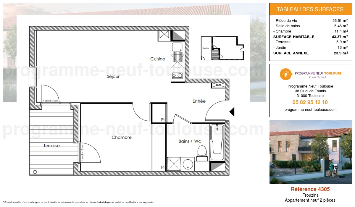Plan pour un Appartement neuf de  43.37m² à
					Frouzins