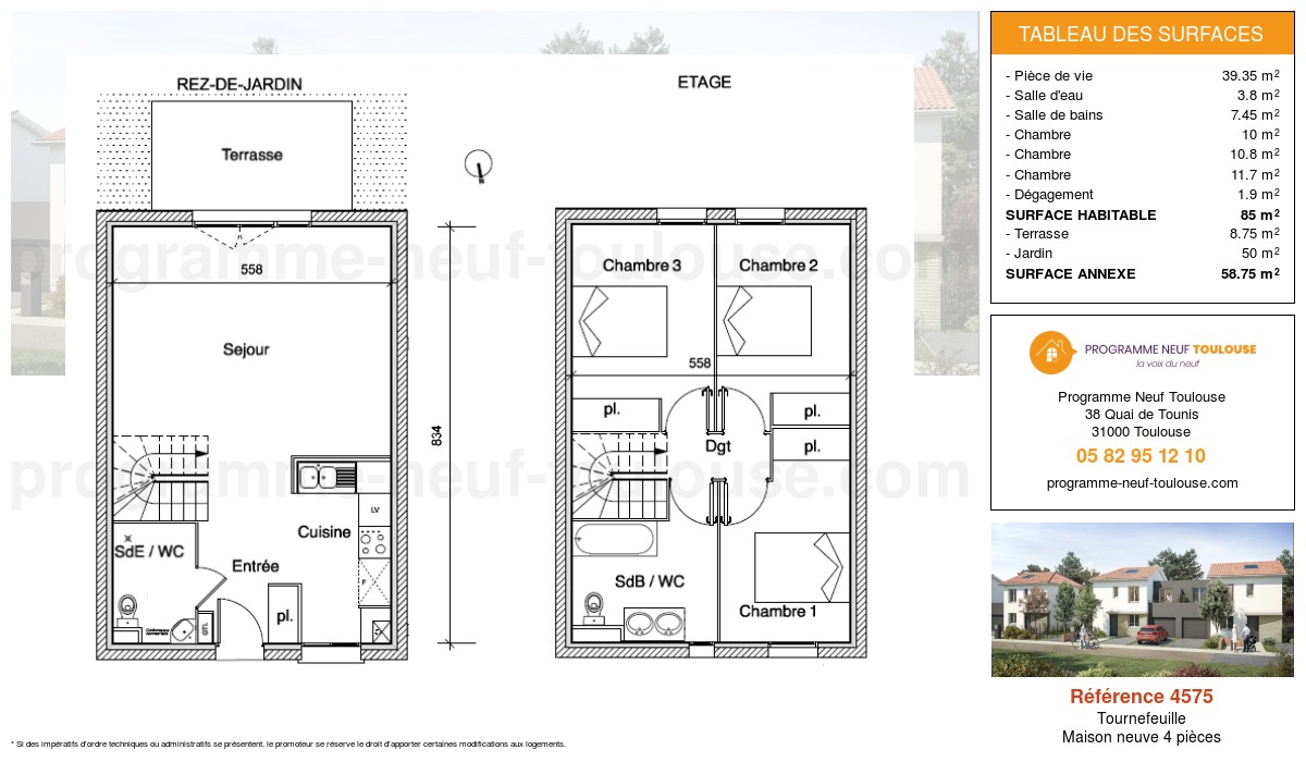 Plan pour un Maison neuve de  85m² à
					Tournefeuille