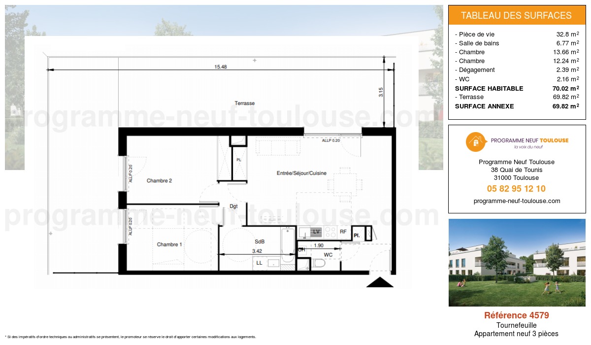 Plan pour un Appartement neuf de  70.02m² à
					Tournefeuille