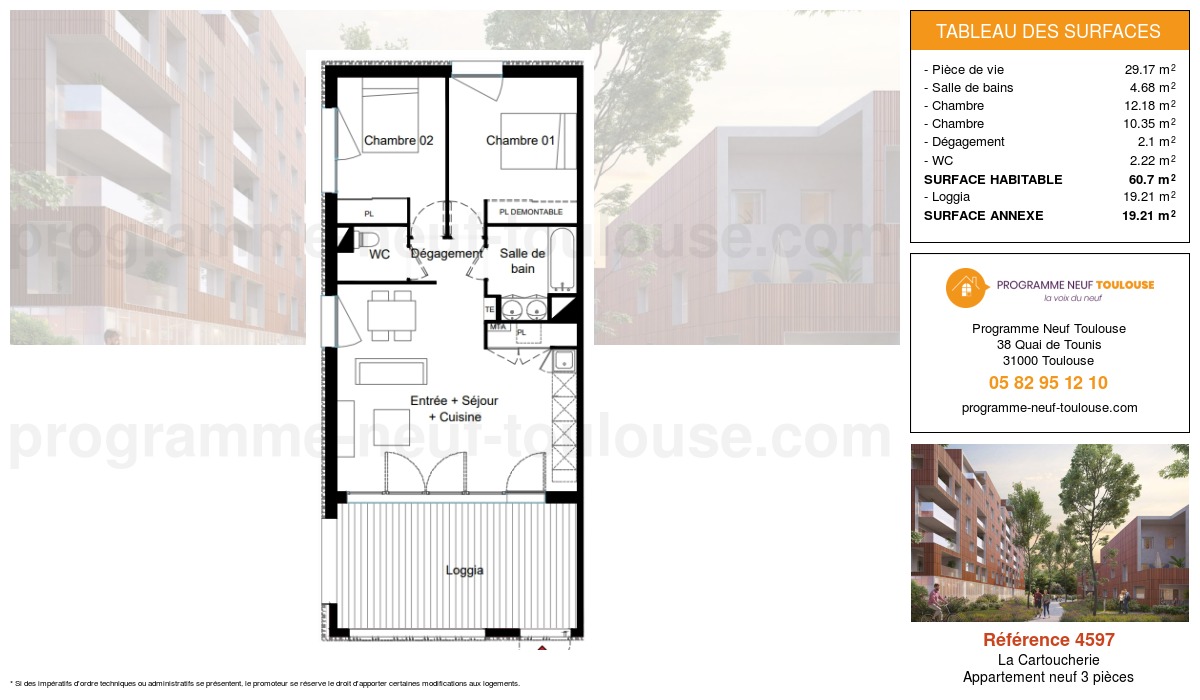 Plan pour un Appartement neuf de  60.7m² à
					La Cartoucherie