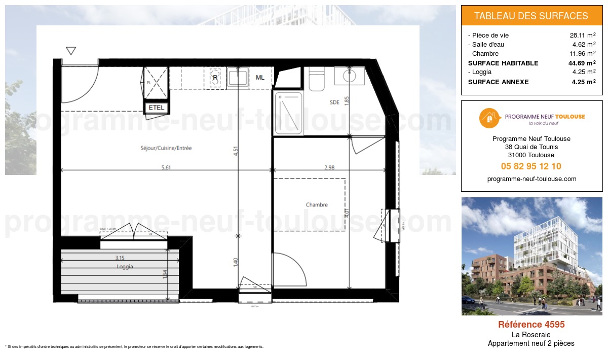 Plan pour un Appartement neuf de  44.69m² à
					La Roseraie