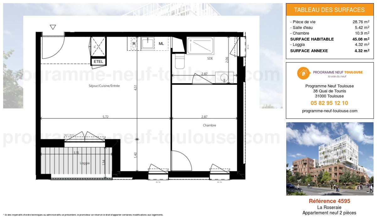 Plan pour un Appartement neuf de  45.08m² à
					La Roseraie