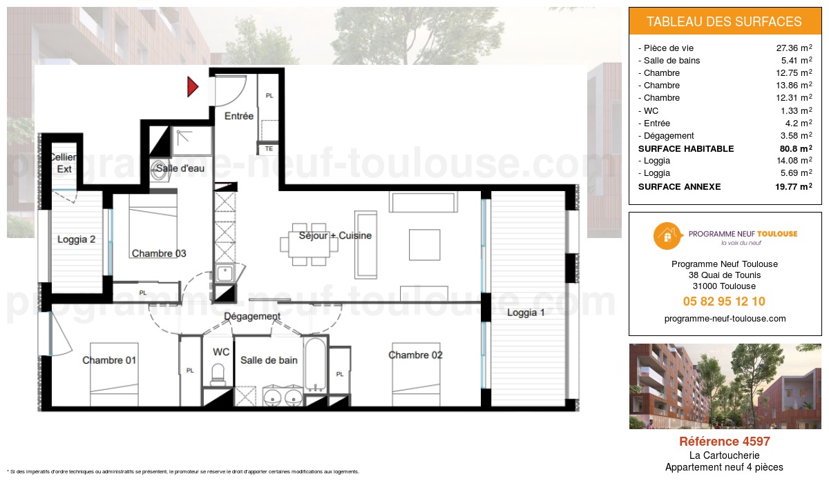 Plan pour un Appartement neuf de  80.8m² à
					La Cartoucherie