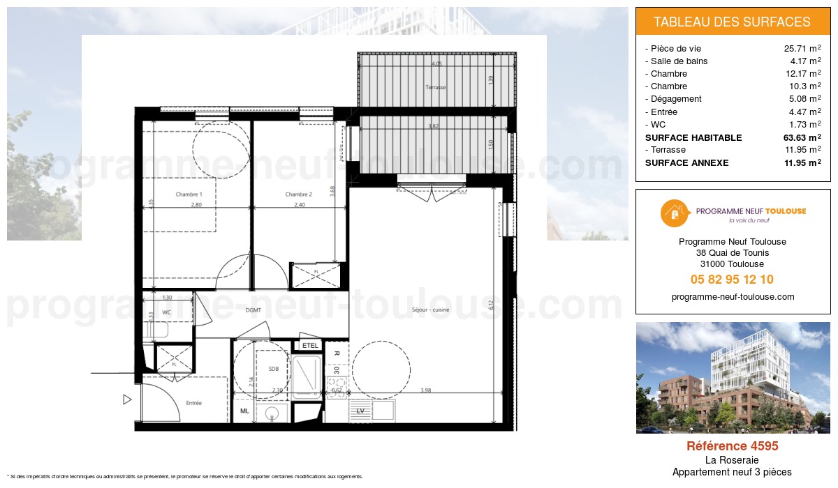 Plan pour un Appartement neuf de  63.63m² à
					La Roseraie