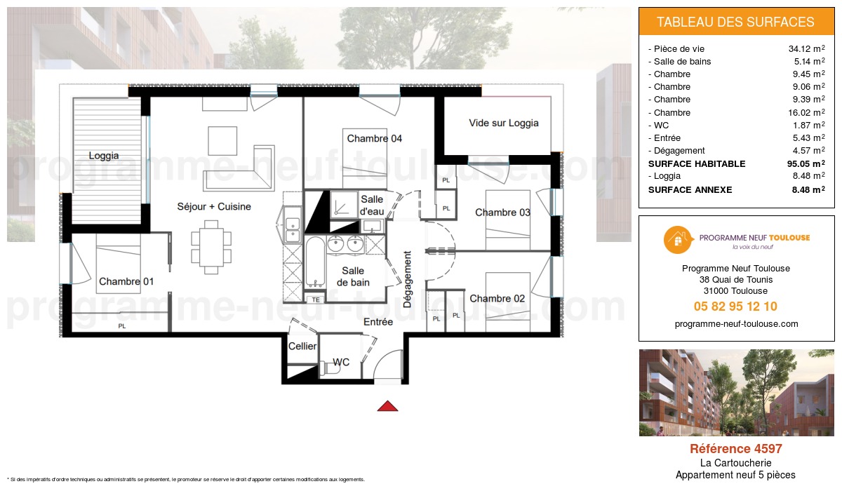 Plan pour un Appartement neuf de  95.05m² à
					La Cartoucherie