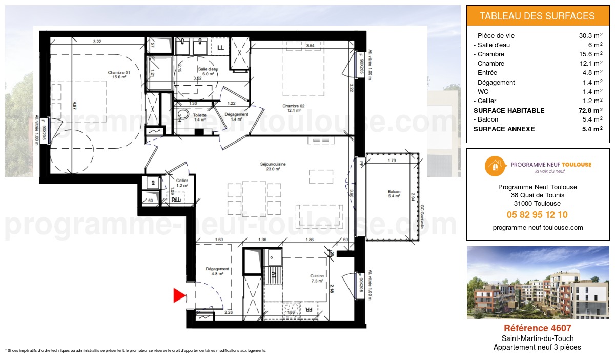 Plan pour un Appartement neuf de  72.8m² à
					Saint-Martin-du-Touch