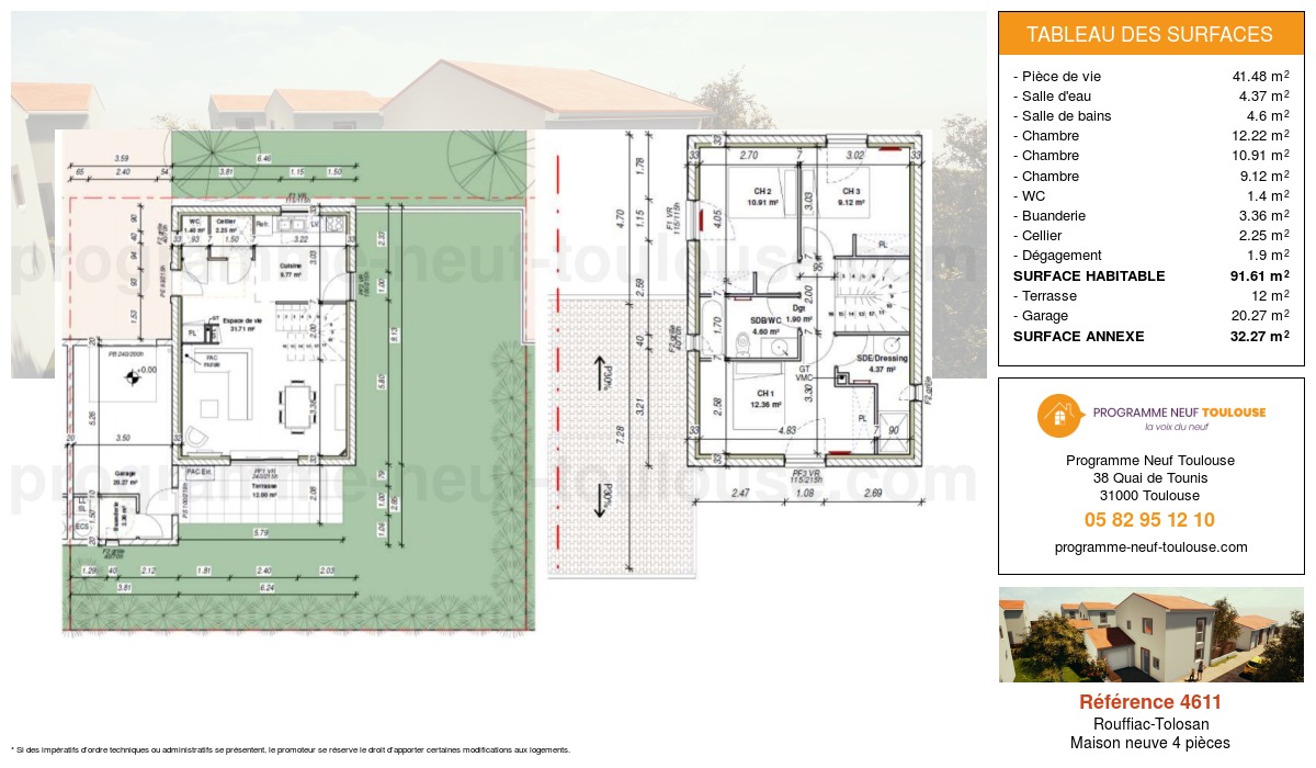 Plan pour un Maison neuve de  91.6m² à
					Rouffiac-Tolosan