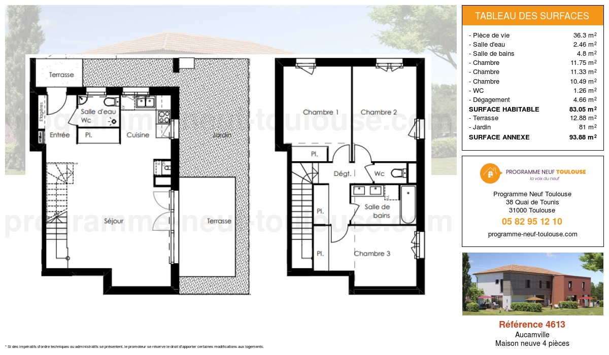 Plan pour un Maison neuve de  83.05m² à
					Aucamville