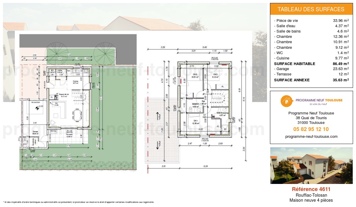 Plan pour un Maison neuve de  91.75m² à
					Rouffiac-Tolosan